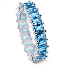 Load image into Gallery viewer, 18K White Gold Plated Blue Cubic Zirconia 4x4MM Square Princess Cut Eternity Ring Band for Women &amp; Girls
