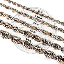 Load image into Gallery viewer, 2.5mm Stainless Steel Rose Gold Color Rope Twist Necklace Chain for Men &amp; Women Comes in 16-30 inches (16, 2.5mm)
