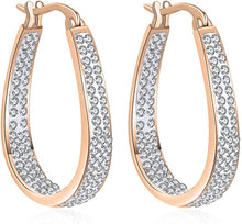 Load image into Gallery viewer, 14K Rose Gold Plated Inside Out Crystal Hoop Earrings For Women &amp; Girls
