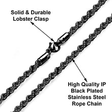 Load image into Gallery viewer, 5mm Stainless Steel Black Color Rope Twist Necklace Chain for Men &amp; Women Comes in 16-30 inches (16, 5mm)
