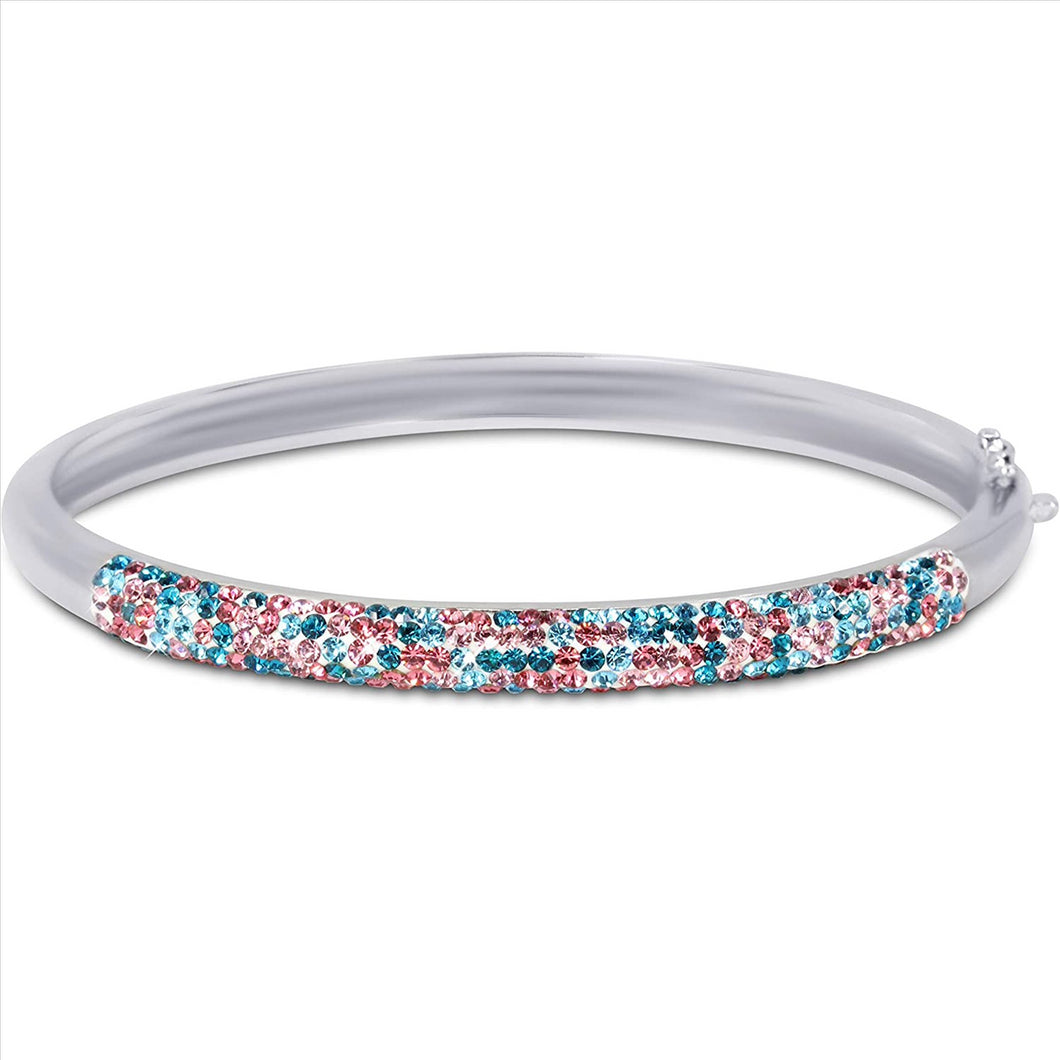 18K White Gold Plated Round Cut Multicolor Cubic Zirconia Bangle Bracelet For Women & Girls