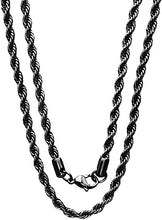 Load image into Gallery viewer, 5mm Stainless Steel Black Color Rope Twist Necklace Chain for Men &amp; Women Comes in 16-30 inches (16, 5mm)
