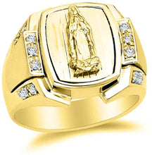 Load image into Gallery viewer, 18K Yellow Gold Plated Lady of Guadalupe Virgin Mary with Round Cut Cubic Zirconia Women&#39;s Girl&#39;s Religious Signet Ring Comes with Gift Box
