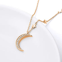 Load image into Gallery viewer, 14K Yellow Gold Plated Cubic Zirconia Round Cut Moon &amp; Stars 18 Inches Pendant Chain Necklace for Women &amp; Girls
