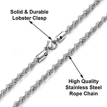 Load image into Gallery viewer, 5mm Stainless Steel Rope Twist Necklace Chain for Men &amp; Women Comes in 16-30 inches (16, 5mm)
