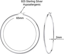 Load image into Gallery viewer, 925 Sterling silver Round Hoop Earrings for Women &amp; Girls Comes in 65MM
