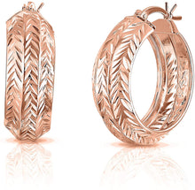 Load image into Gallery viewer, 18k Gold Plated 925 Sterling Silver Diamond Cut Round Hoop Earrings for Women &amp; Girls
