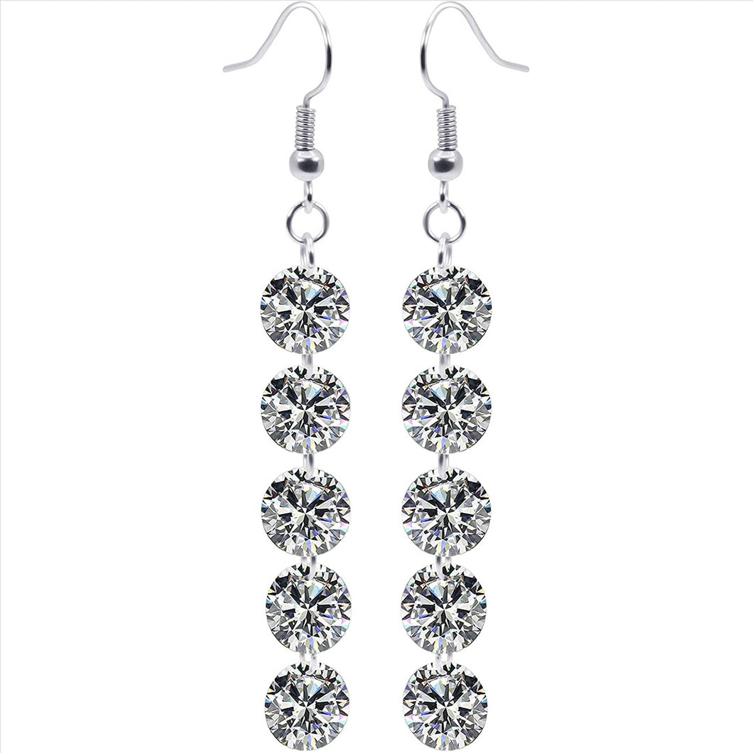 14k White Gold Plated Cubic Zirconia Crystal Round Cut Dangle Earrings For Women & Girls