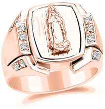 Load image into Gallery viewer, 18K Rose Gold Plated Lady of Guadalupe Virgin Mary with Round Cut Cubic Zirconia Women&#39;s Girl&#39;s Religious Signet Ring Comes with Gift Box
