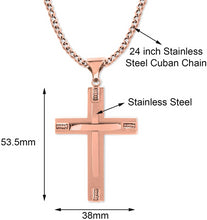 Load image into Gallery viewer, Stainless Steel Rose Gold Color Cross Pendant 24 inch Cuban Chain Necklace for Men
