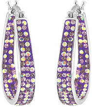 Load image into Gallery viewer, 14K White Gold Plated Inside Out Crystal Hoop Earrings For Women &amp; Girls (Purple)
