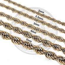 Load image into Gallery viewer, 2.5mm Stainless Steel Gold Color Rope Twist Necklace Chain for Men &amp; Women Comes in 16-30 inches (16, 2.5mm)
