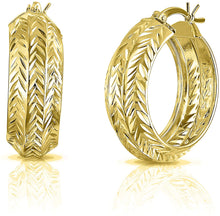 Load image into Gallery viewer, 18k Gold Plated 925 Sterling Silver Diamond Cut Round Hoop Earrings for Women &amp; Girls
