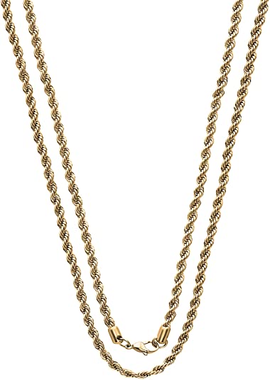 2mm Stainless Steel Gold Color Rope Twist Necklace Chain for Men & Women Comes in 16-30 inches (16, 2mm)