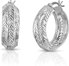 Load image into Gallery viewer, 18k Gold Plated 925 Sterling Silver Diamond Cut Round Hoop Earrings for Women &amp; Girls
