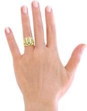 Load image into Gallery viewer, 18K Yellow Gold Plated Lady of Guadalupe Virgin Mary with Round Cut Cubic Zirconia Women&#39;s Girl&#39;s Religious Signet Ring Comes with Gift Box
