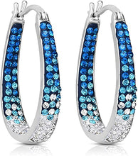 Load image into Gallery viewer, 14K White Gold Plated Inside Out Crystal Hoop Earrings For Women &amp; Girls (Light Blue-White)
