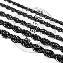 Load image into Gallery viewer, 3mm Stainless Steel Black Color Rope Twist Necklace Chain for Men &amp; Women Comes in 16-30 inches (16, 3mm)
