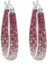 Load image into Gallery viewer, 14K White Gold Plated Inside Out Crystal Hoop Earrings For Women &amp; Girls (Pink-White)
