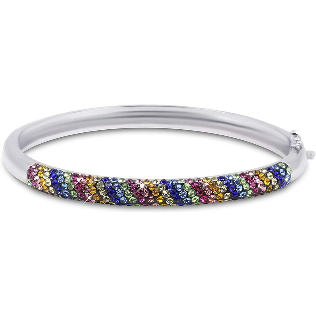 18K White Gold Plated Round Cut Rainbow Cubic Zirconia Bangle Bracelet For Women & Girls