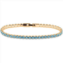 Load image into Gallery viewer, 14K Yellow Gold Plated Light Blue Cubic Zirconia Round 4MM Classic Tennis Bracelet For Women
