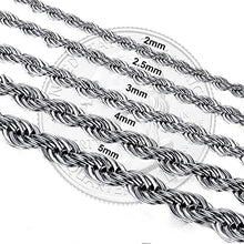 Load image into Gallery viewer, 5mm Stainless Steel Rope Twist Necklace Chain for Men &amp; Women Comes in 16-30 inches (16, 5mm)
