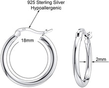 Load image into Gallery viewer, 925 Sterling silver Round Hoop Earrings for Women, Girls &amp; Men Comes in 18MM (18)
