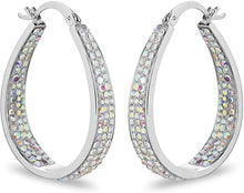 Load image into Gallery viewer, 14K White Gold Plated Inside Out Crystal Hoop Earrings For Women &amp; Girls (Aurora Borealis)
