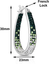 Load image into Gallery viewer, 14K White Gold Plated Inside Out Crystal Hoop Earrings For Women &amp; Girls (Green-White)
