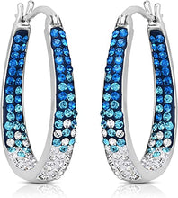 Load image into Gallery viewer, 14K White Gold Plated Inside Out Crystal Hoop Earrings For Women &amp; Girls (Light Blue-White)
