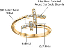 Load image into Gallery viewer, 18K Yellow Gold Plated Round Cut Cubic Zirconia Double Sideways Cross Band Ring Women&#39;s Girl&#39;s Religious Ring
