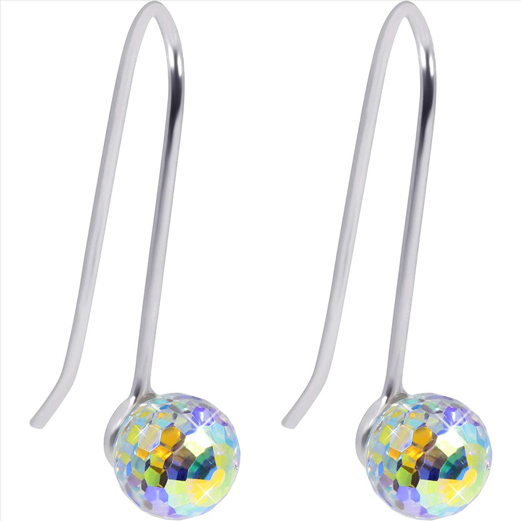 14k White Gold Plated Aurora Borealis Austrian Rainbow Multicolor Crystal Round Cut Drop Earrings For Women, Girls