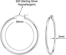 Load image into Gallery viewer, 925 Sterling silver Round Hoop Earrings for Women, Girls &amp; Men Comes in 35MM
