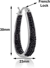 Load image into Gallery viewer, 14K White Gold Plated Inside Out Crystal Hoop Earrings For Women &amp; Girls (Black)
