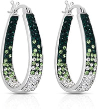 Load image into Gallery viewer, 14K White Gold Plated Inside Out Crystal Hoop Earrings For Women &amp; Girls (Green-White)
