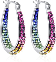 Load image into Gallery viewer, 14K White Gold Plated Inside Out Crystal Hoop Earrings For Women &amp; Girls (Rainbow)
