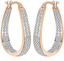 Load image into Gallery viewer, 14K Rose Gold Plated Inside Out Crystal Hoop Earrings For Women &amp; Girls
