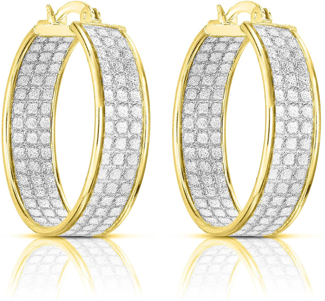 18K Yellow Gold Plated 925 Sterling Silver Cubic Zirconia Crystal Dust Round Hoop Earrings for Women & Girls