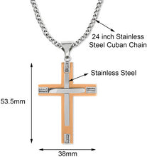 Load image into Gallery viewer, Stainless Steel Gold &amp; Silver Color Cross Pendant 24 inch Cuban Chain Necklace for Men
