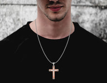 Load image into Gallery viewer, Stainless Steel Rose Gold &amp; Silver Color Cross Pendant 24 inch Cuban Chain Necklace for Men
