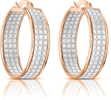 Load image into Gallery viewer, 18K Yellow Gold Plated 925 Sterling Silver Cubic Zirconia Crystal Dust Round Hoop Earrings for Women &amp; Girls
