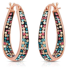 Load image into Gallery viewer, Inside Out Oval Shape Crystal Hoop Earrings For Women &amp; Girls (Rose Gold Multicolor)
