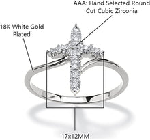 Load image into Gallery viewer, 18K White Gold Plated Round Cut Cubic Zirconia Accent Vertical Cross Bypass Band Ring Women&#39;s Girl&#39;s Religious Ring
