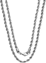 Load image into Gallery viewer, 4mm Stainless Steel Rope Twist Necklace Chain for Men &amp; Women Comes in 16-30 inches (16, 4mm)
