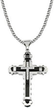 Load image into Gallery viewer, Stainless Steel Black &amp; Silver Color Cubic Zirconia Cross Pendant 24 inch Cuban Chain Necklace for Men
