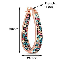 Load image into Gallery viewer, Inside Out Oval Shape Crystal Hoop Earrings For Women &amp; Girls (Rose Gold Multicolor)
