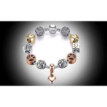 Load image into Gallery viewer, Silver Tone Charm Bracelet With Tricolor Beads Snake Chain For Women &amp; Girls
