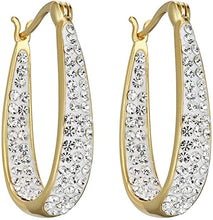 Load image into Gallery viewer, Inside Out Oval Shape Crystal Hoop Earrings For Women &amp; Girls (Yellow Gold)
