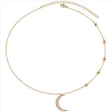 Load image into Gallery viewer, 14K Yellow Gold Plated Cubic Zirconia Round Cut Moon &amp; Stars 18 Inches Pendant Chain Necklace for Women &amp; Girls
