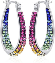 Load image into Gallery viewer, 14K White Gold Plated Inside Out Crystal Hoop Earrings For Women &amp; Girls (Rainbow)
